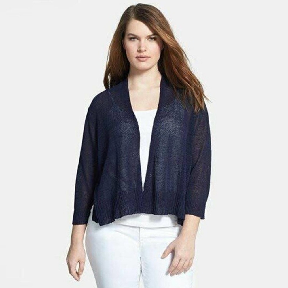 Eileen Fisher Navy Linen-Blend Cardigan